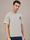 Men Oversized Round Neck Drop Shoulder T-shirt Beige