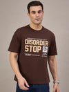 Men Oversized Round Neck Drop Shoulder T-shirt Brown