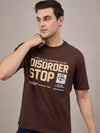 Men Oversized Round Neck Drop Shoulder T-shirt Brown