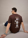 Men Oversized Round Neck Drop Shoulder T-shirt Brown
