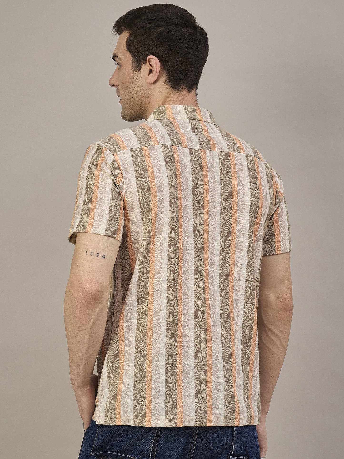 Men Striped Shirt Light brown & Orange