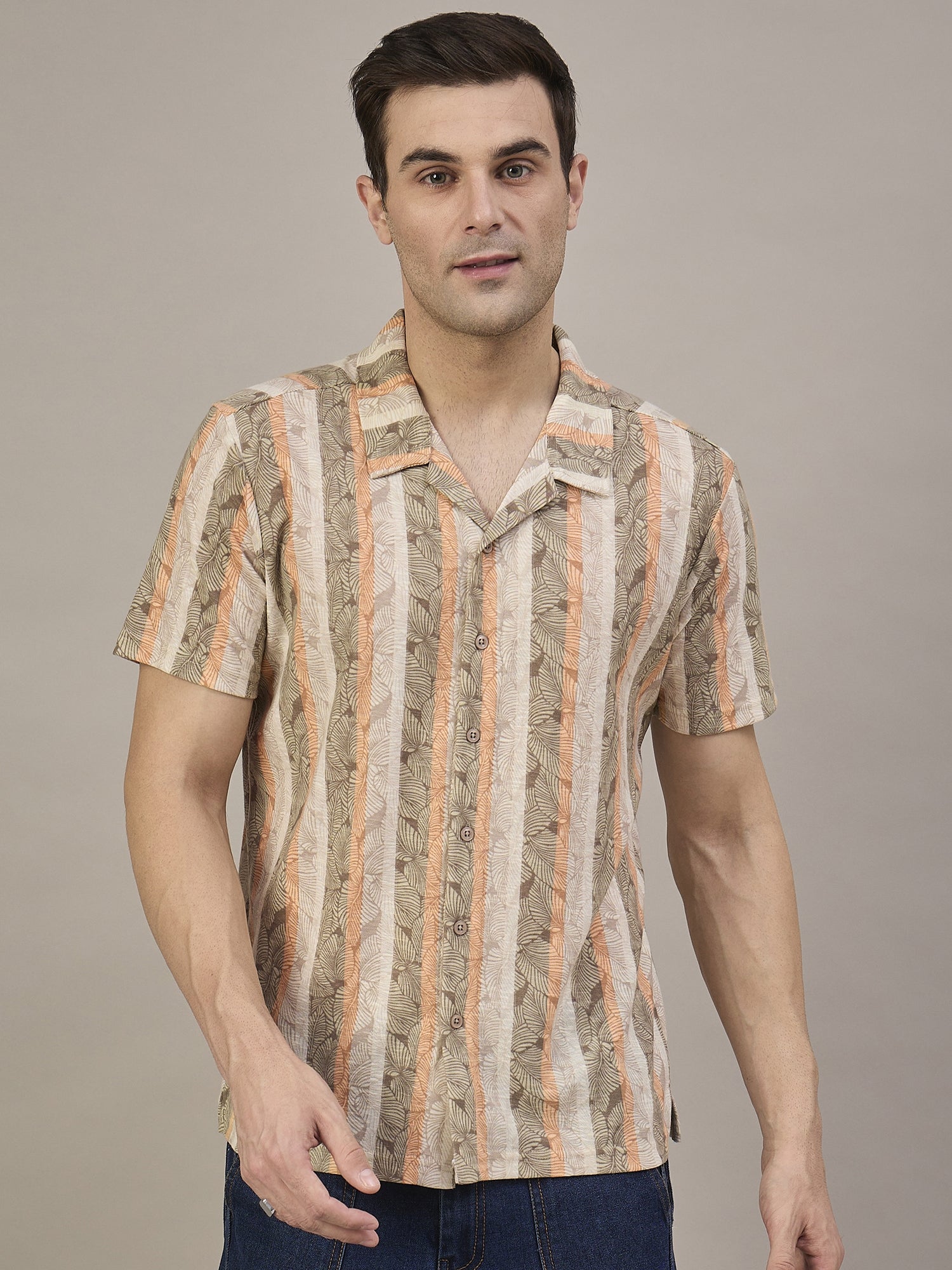 Men Striped  Shirt Light brown & Orange