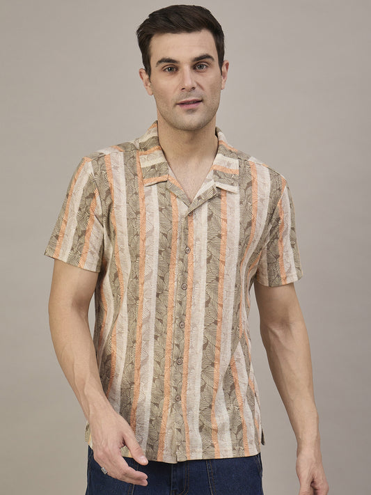 Men Striped Shirt Light brown & Orange