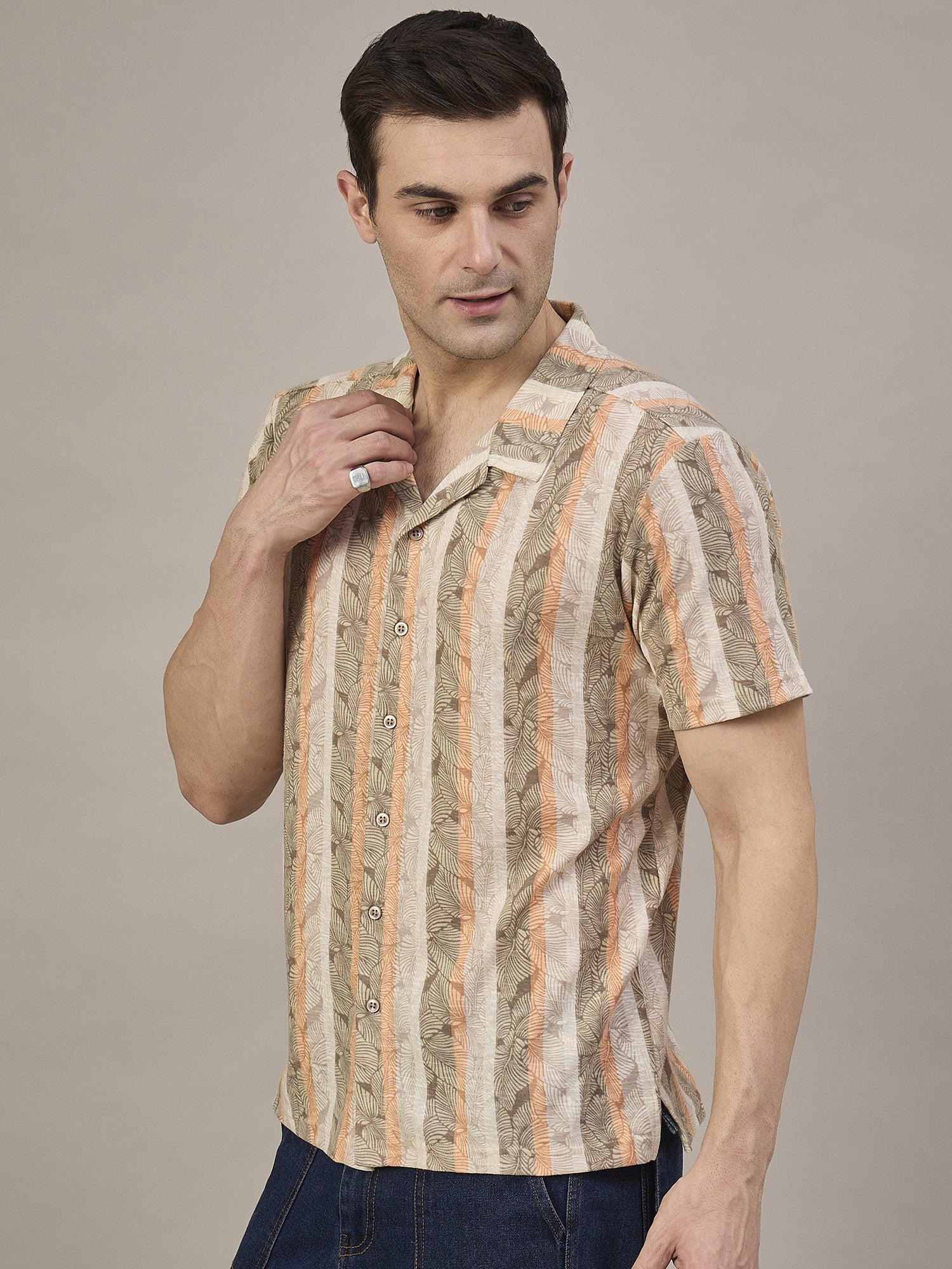 Men Striped  Shirt Light brown & Orange
