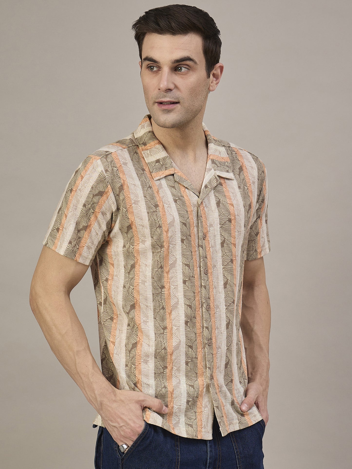 Men Striped Shirt Light brown & Orange