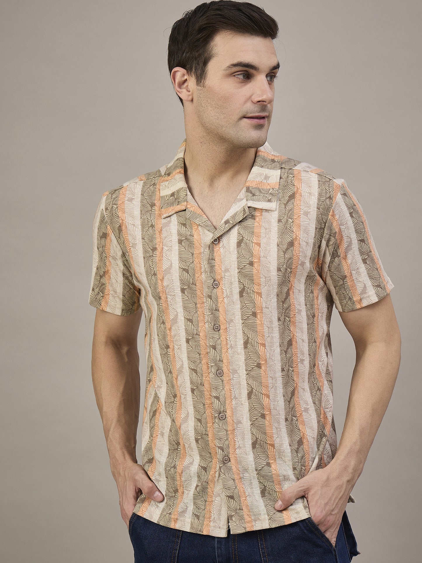 Men Striped Shirt Light brown & Orange