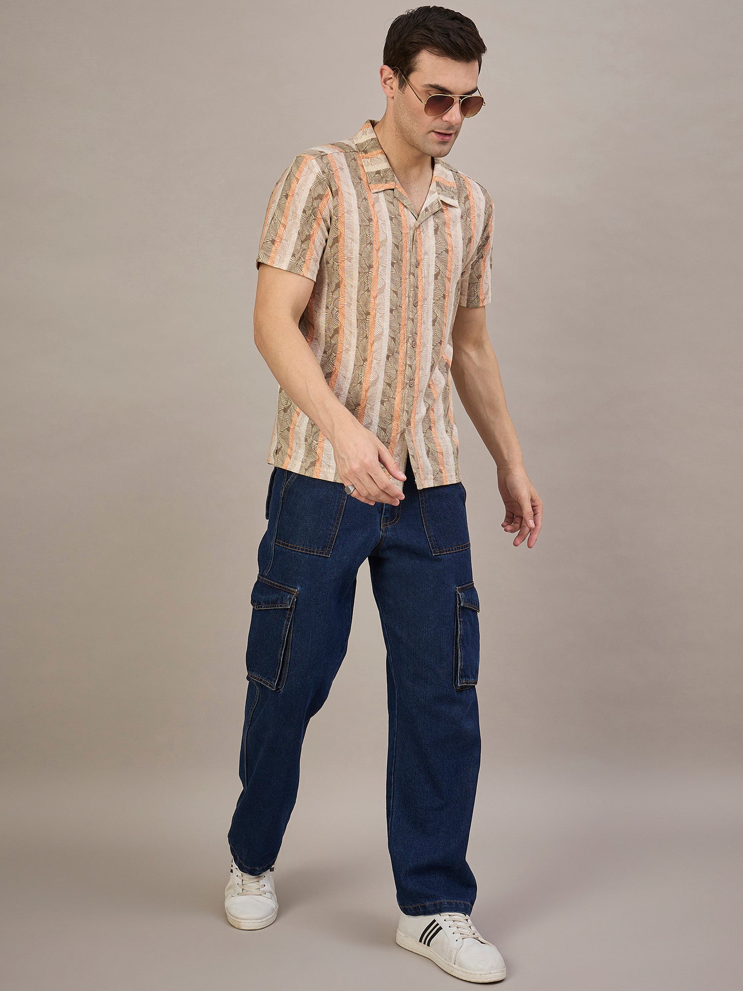Men Striped Shirt Light brown & Orange