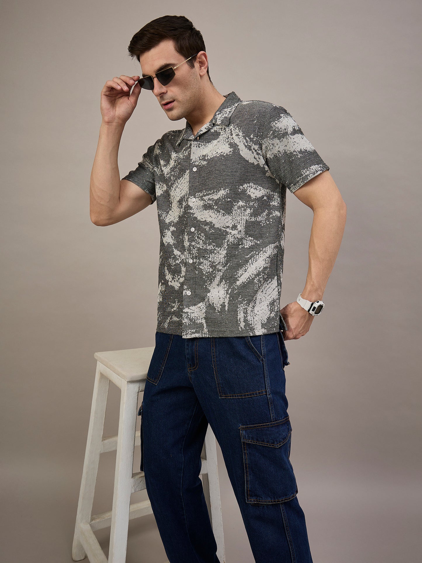 Men Striped Shirt Black