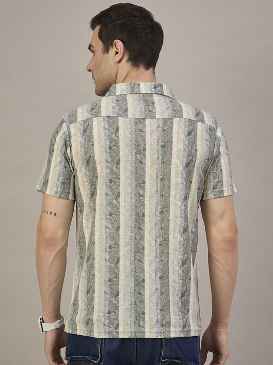Men Striped Shirt Sea Green & Light Blue