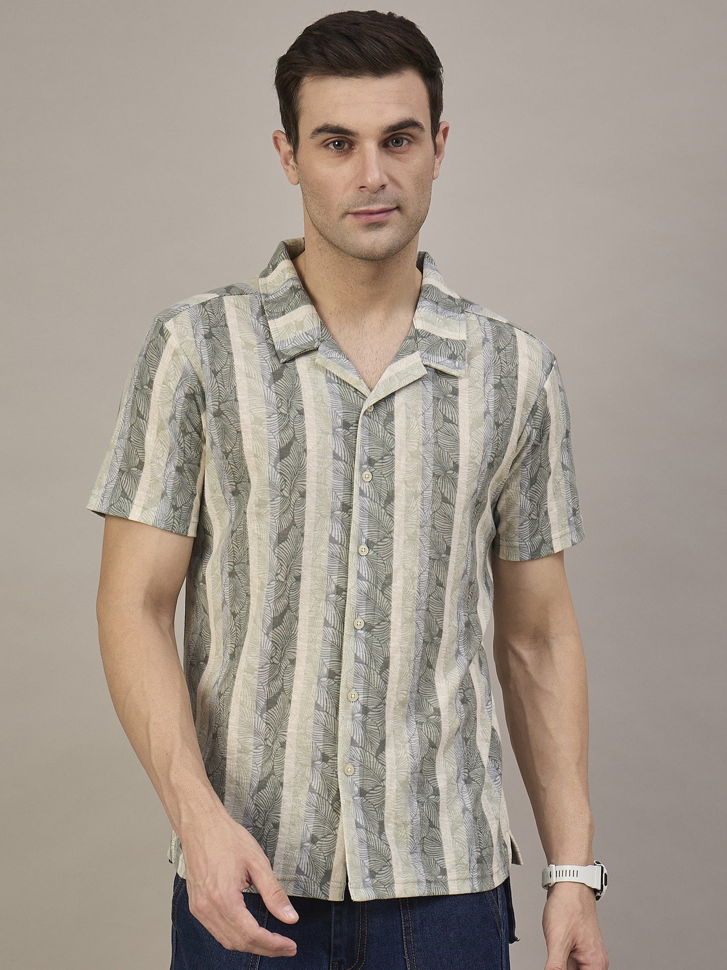 Men Striped Shirt Sea Green & Light Blue
