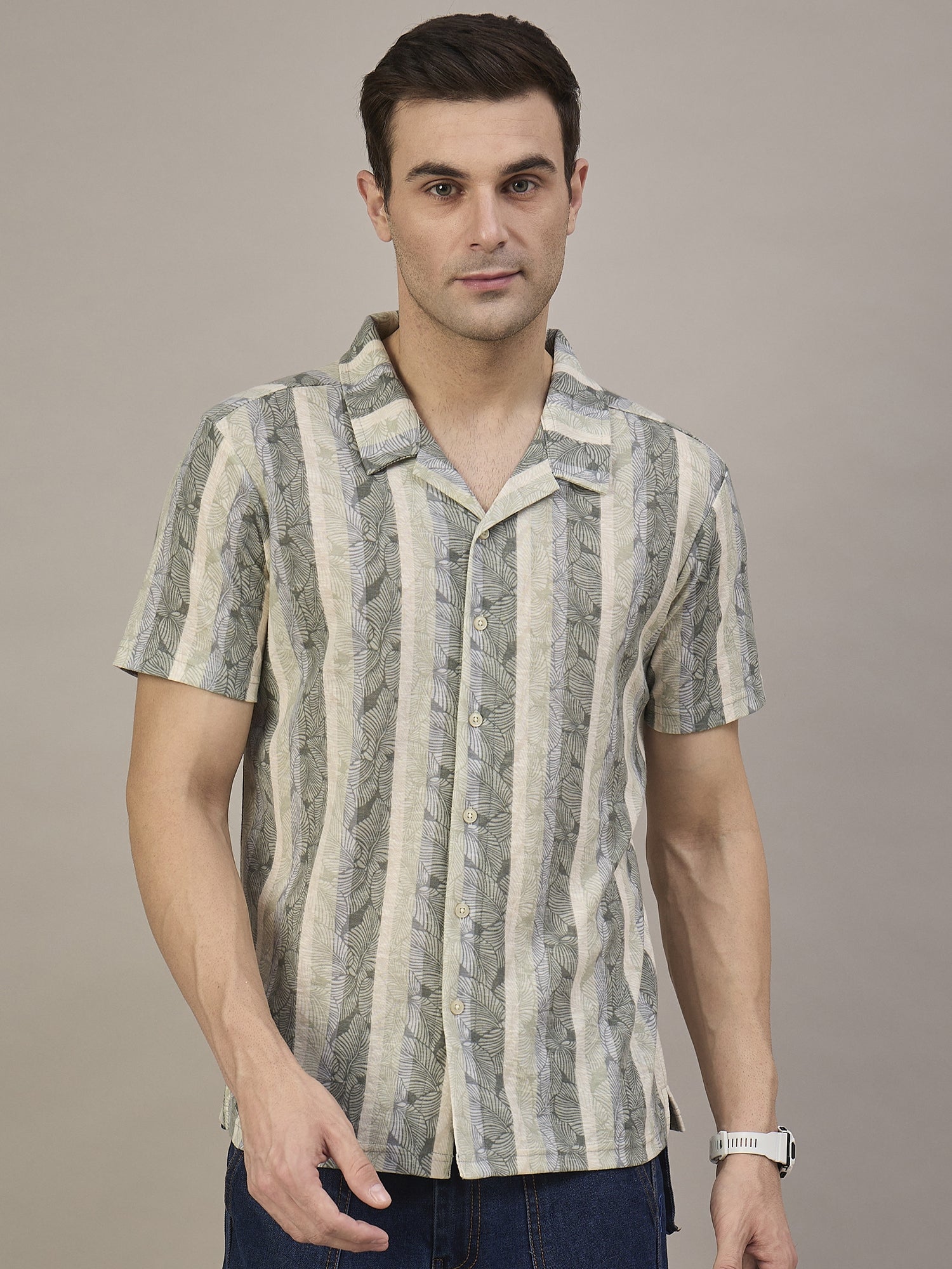 Men Striped  Shirt Sea Green & Light Blue