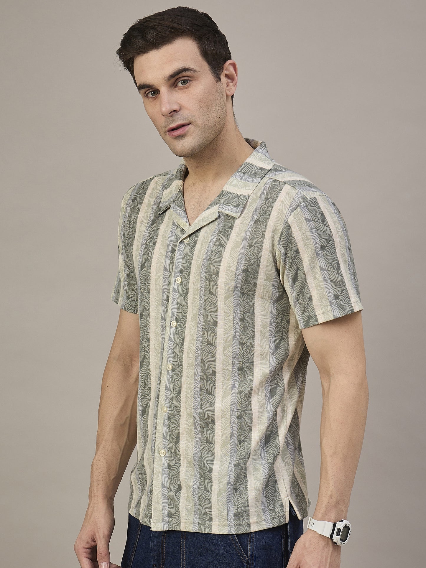 Men Striped Shirt Sea Green & Light Blue