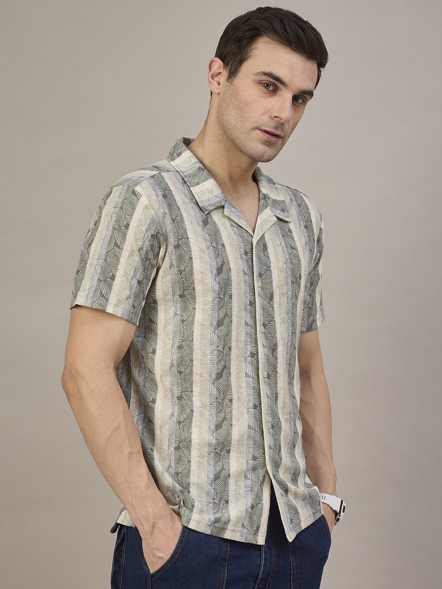 Men Striped Shirt Sea Green & Light Blue