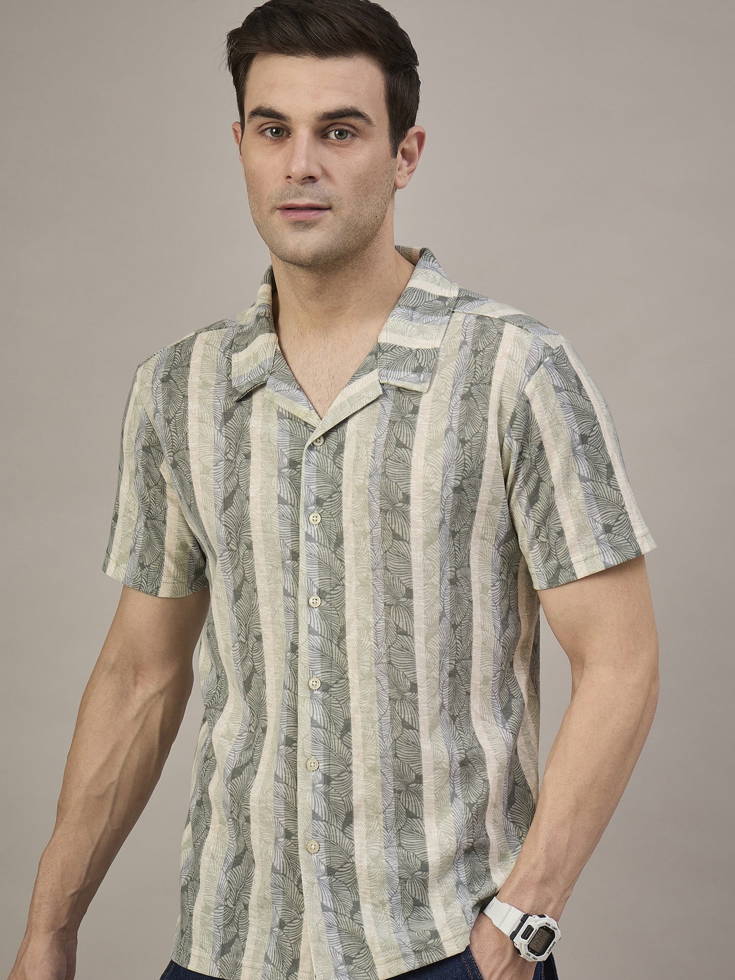 Men Striped Shirt Sea Green & Light Blue