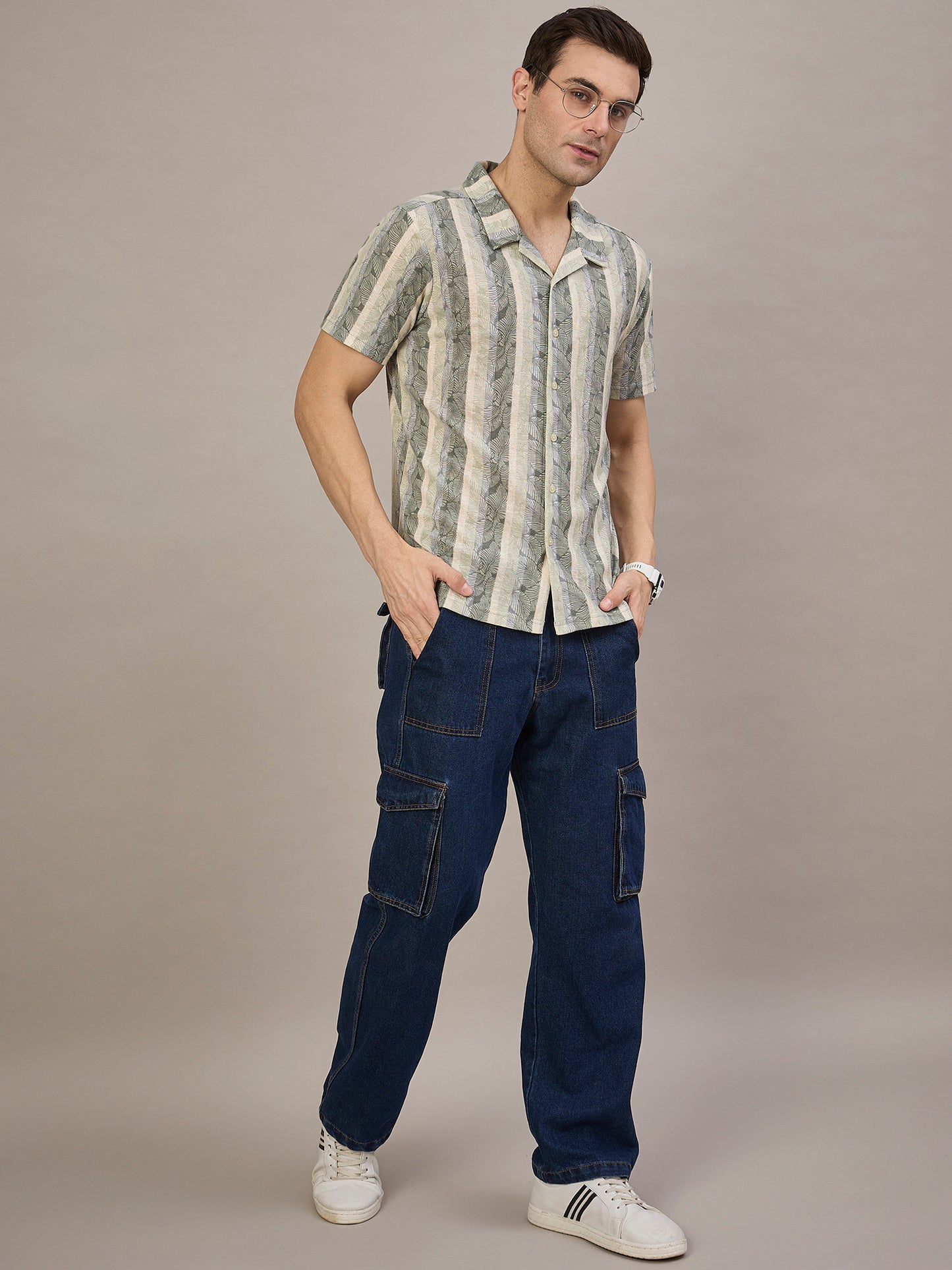 Men Striped Shirt Sea Green & Light Blue