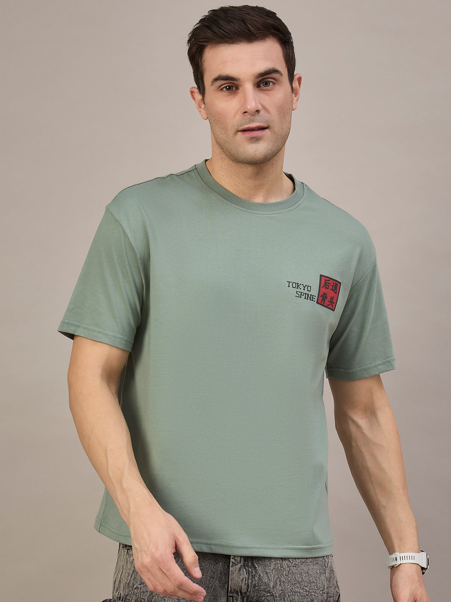 Men Oversized Round Neck Drop Shoulder T-shirt Sage