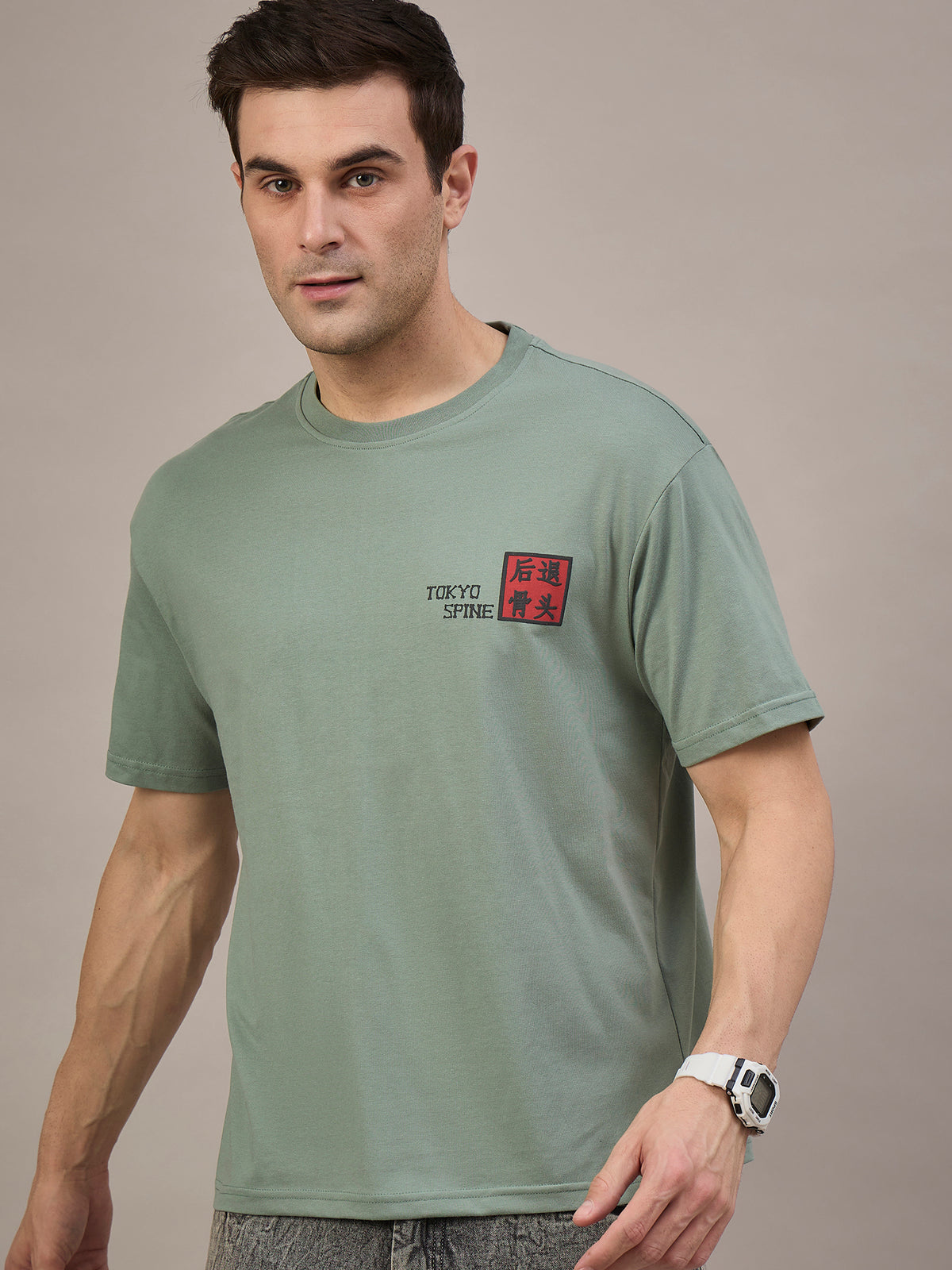 Men Oversized Round Neck Drop Shoulder T-shirt Sage
