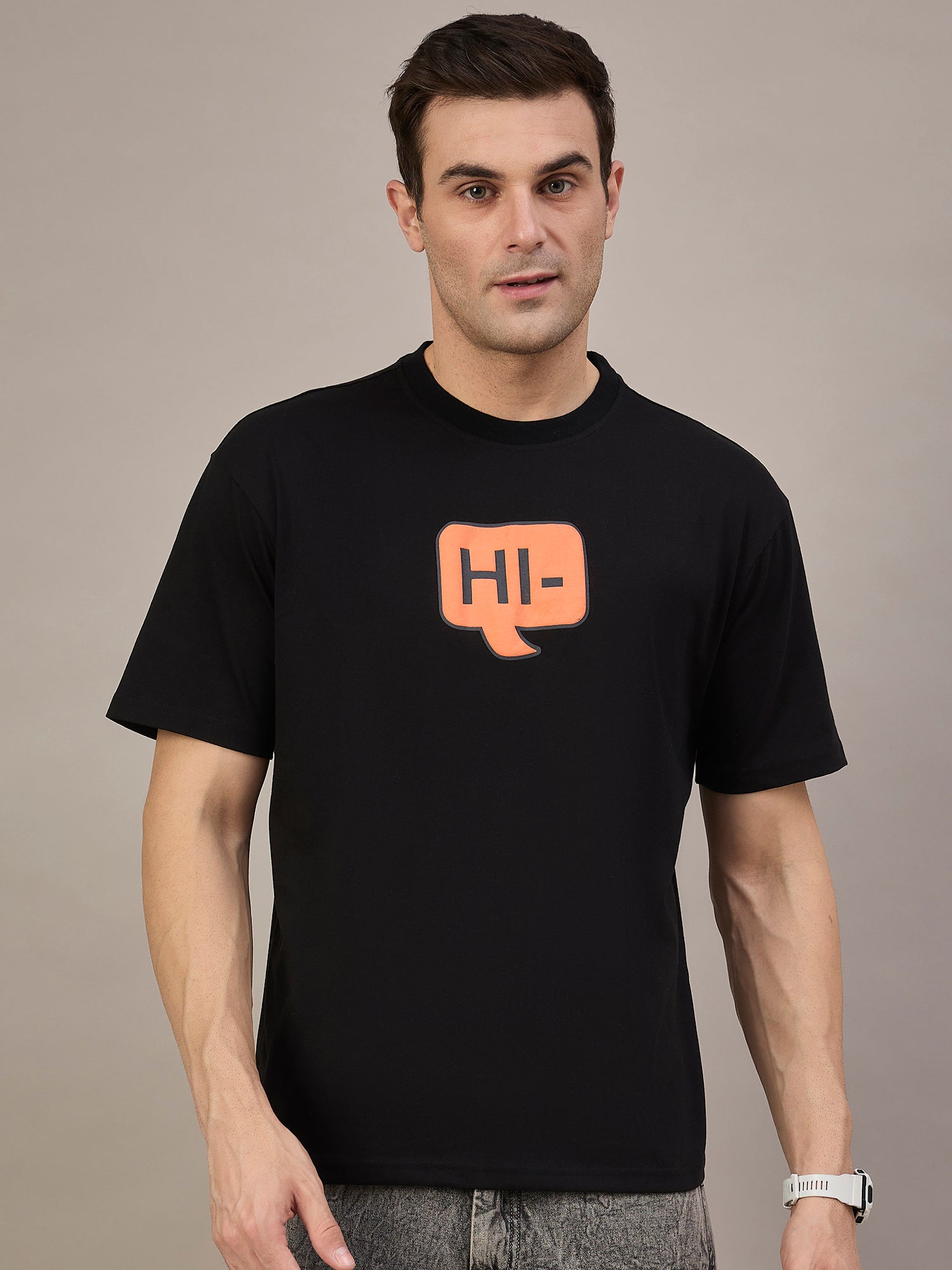 Men Oversized Round Neck Drop Shoulder T-shirt Black