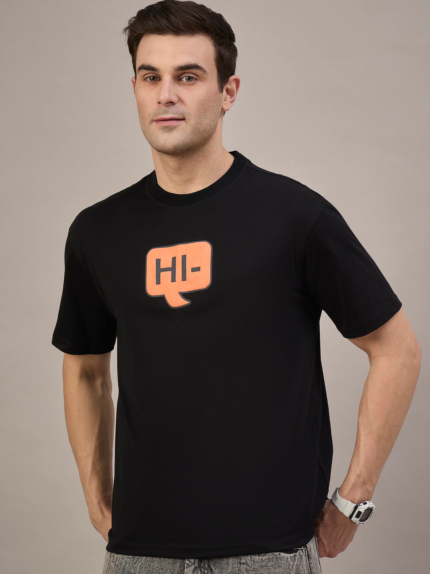 Men Printed Oversized Round Neck Drop Shoulder T-shirt Black - Reprise