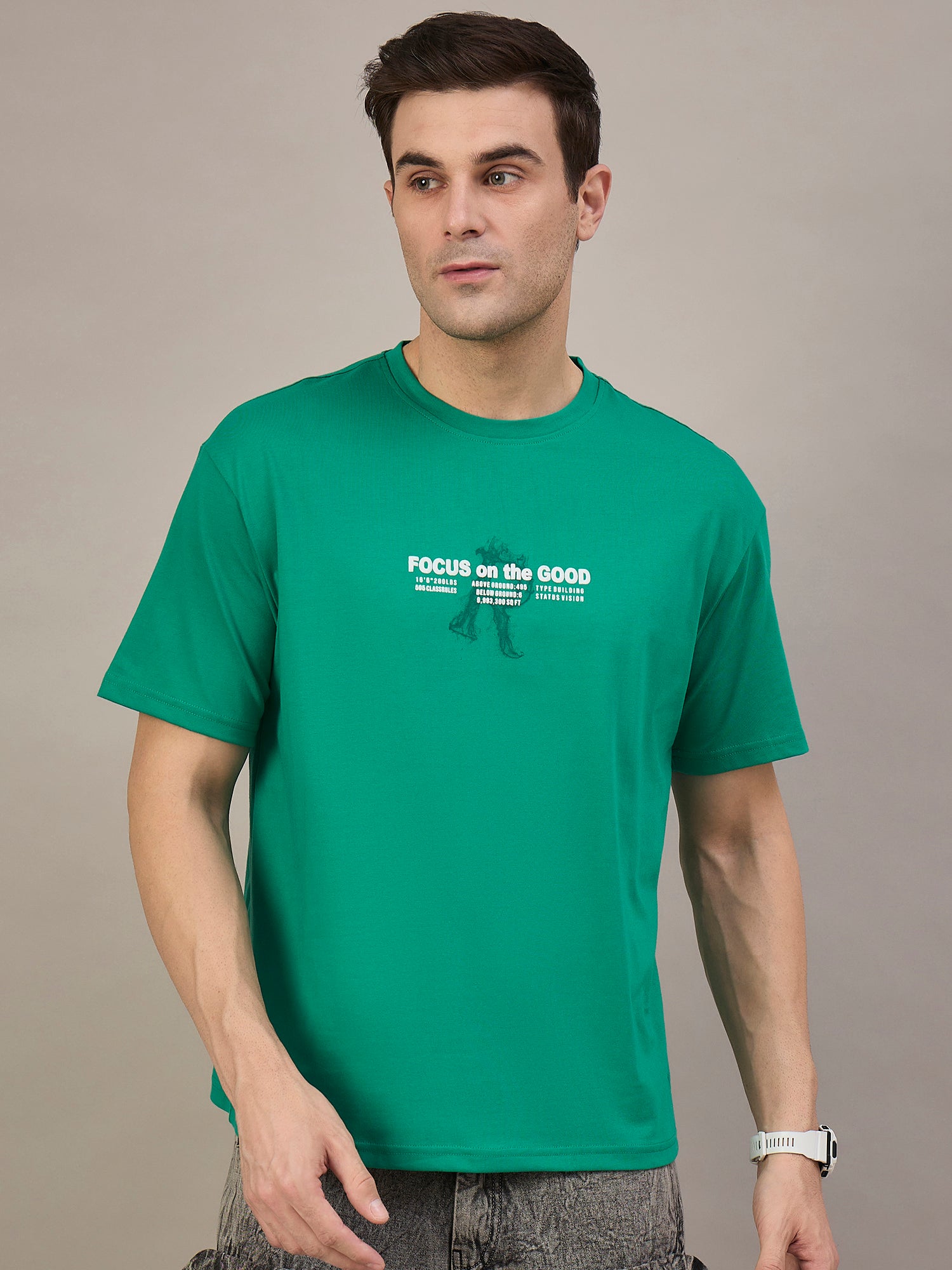 Men Oversized Round Neck Drop Shoulder T-shirt Green
