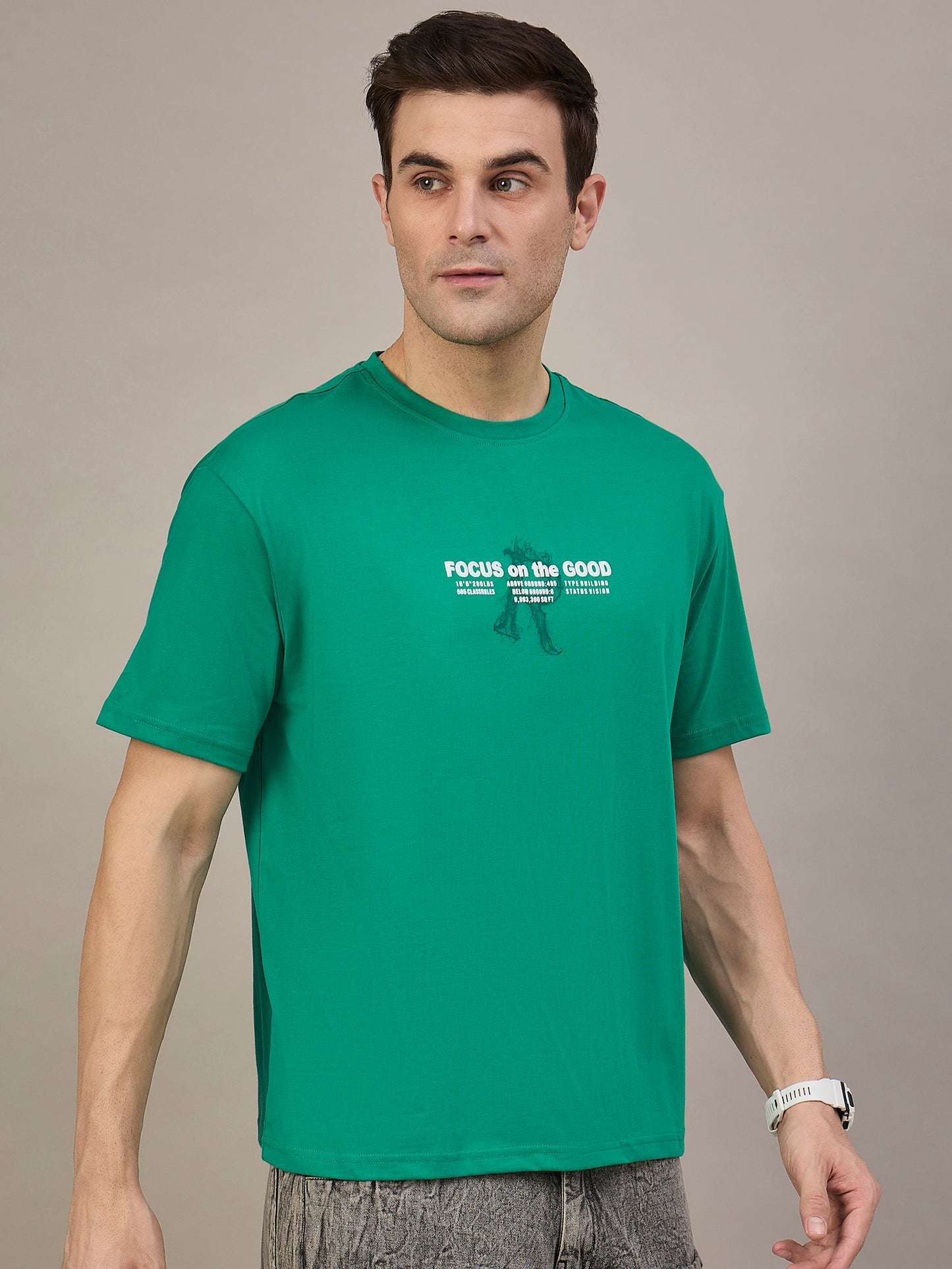 Men Oversized Round Neck Drop Shoulder T-shirt Green