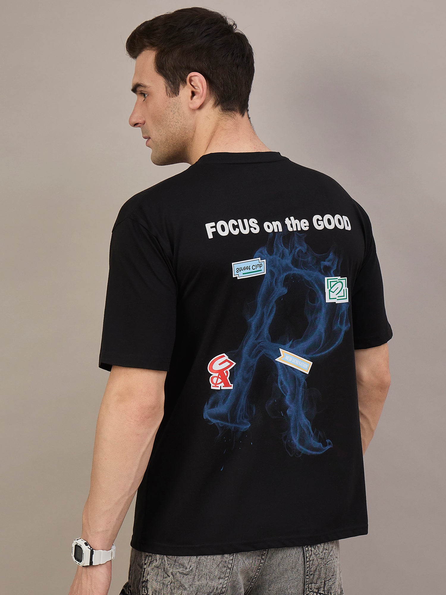 Men Oversized Round Neck Drop Shoulder T-shirt Black
