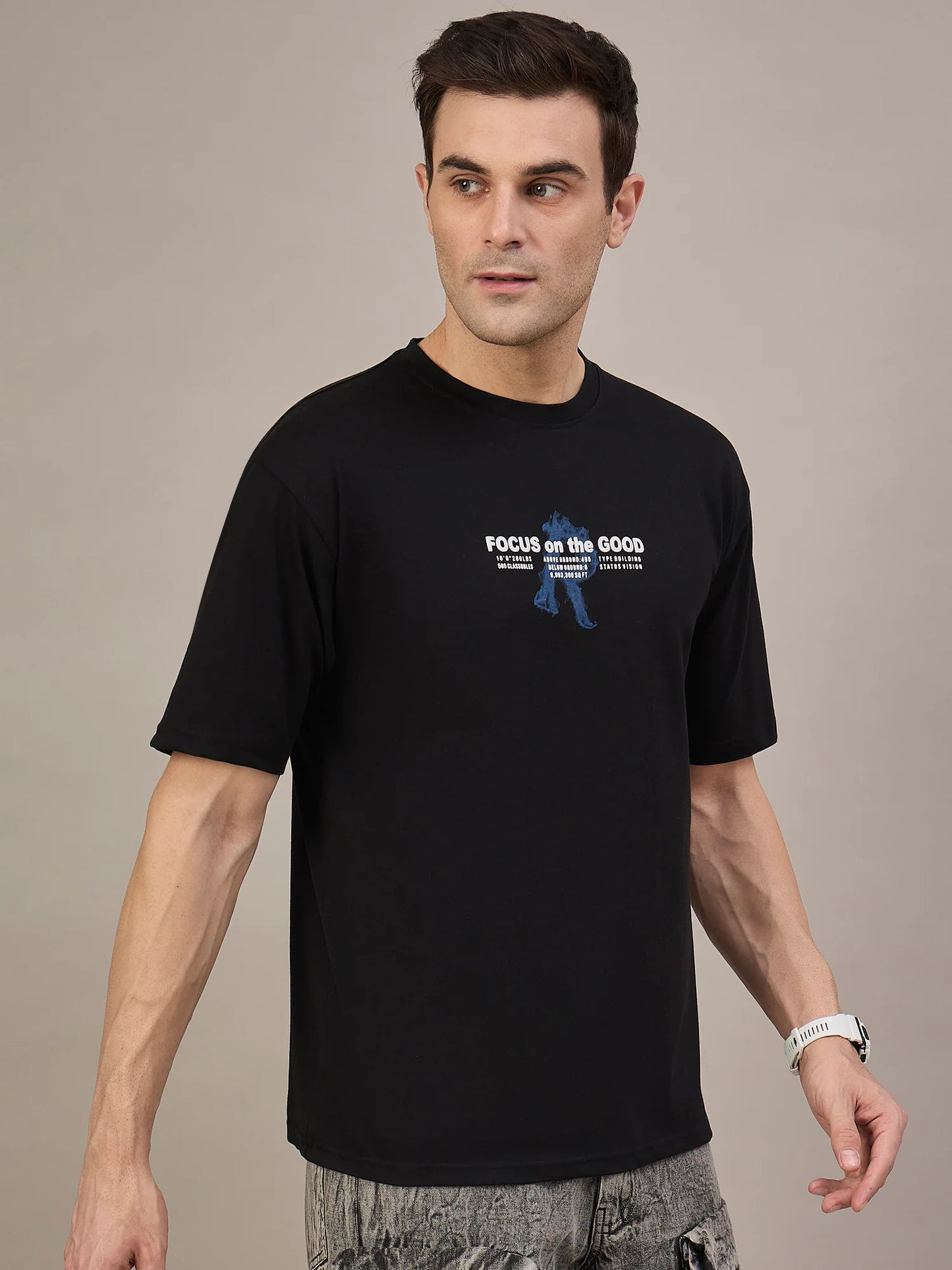 Men Printed Oversized Drop-Shoulder T-Shirt Black