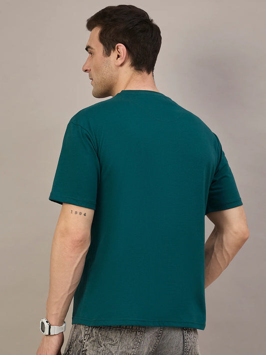 Men Printed Oversized Round Neck Drop Shoulder T-shirt Teal