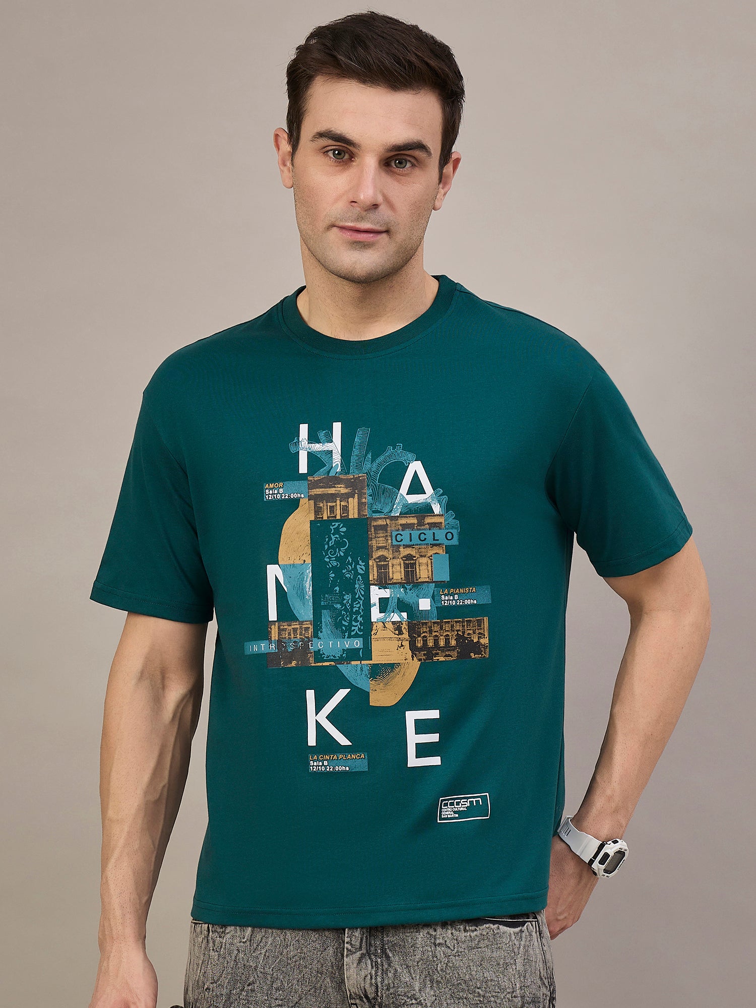 Men Oversized Round Neck Drop Shoulder T-shirt Teal
