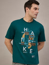 Men Oversized Round Neck Drop Shoulder T-shirt Teal