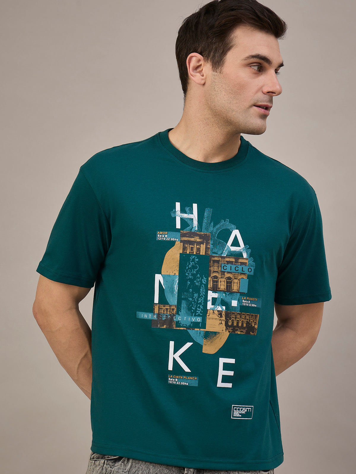 Men Oversized Round Neck Drop Shoulder T-shirt Teal