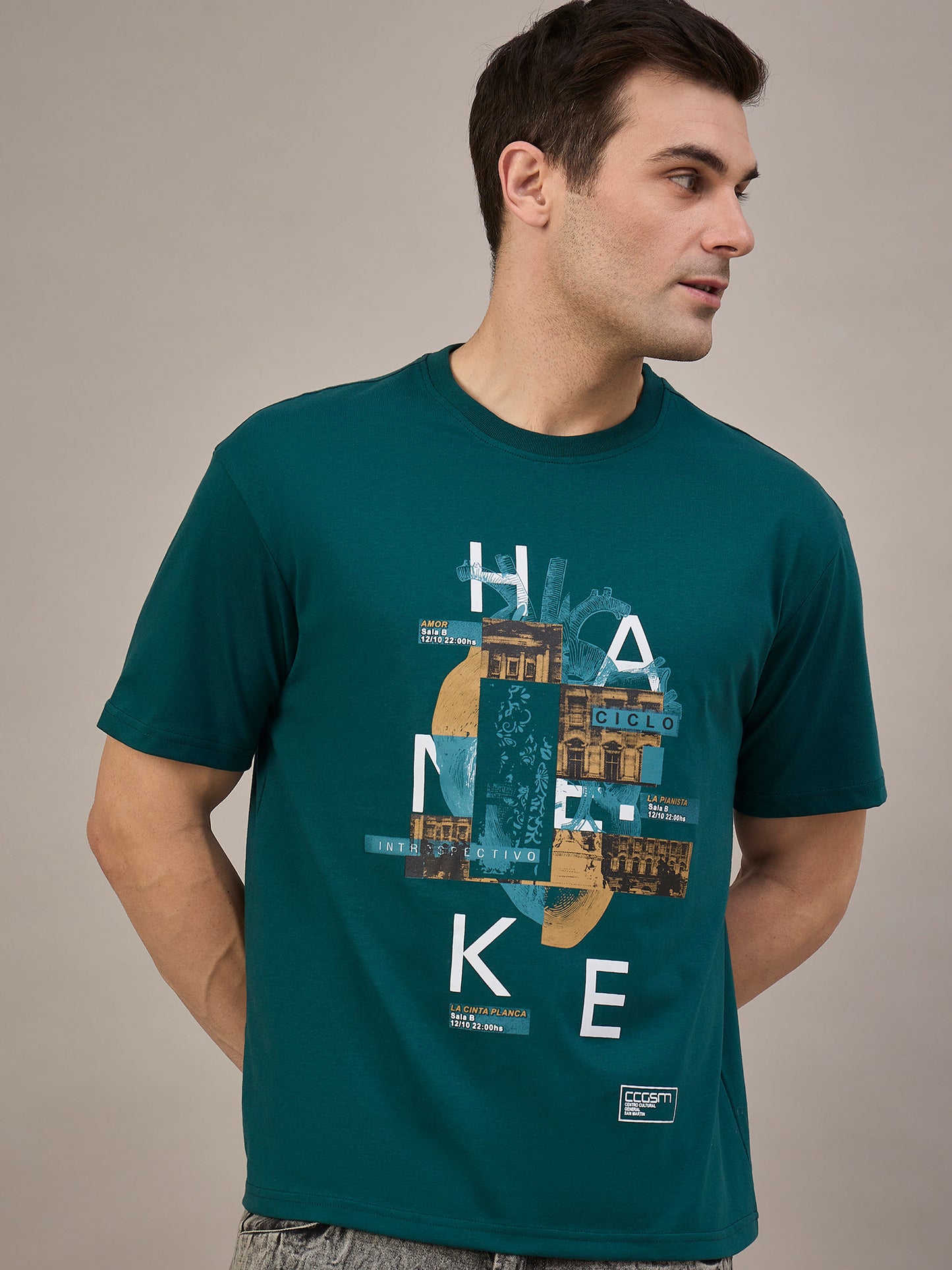 Men Oversized Round Neck Drop Shoulder T-shirt Teal