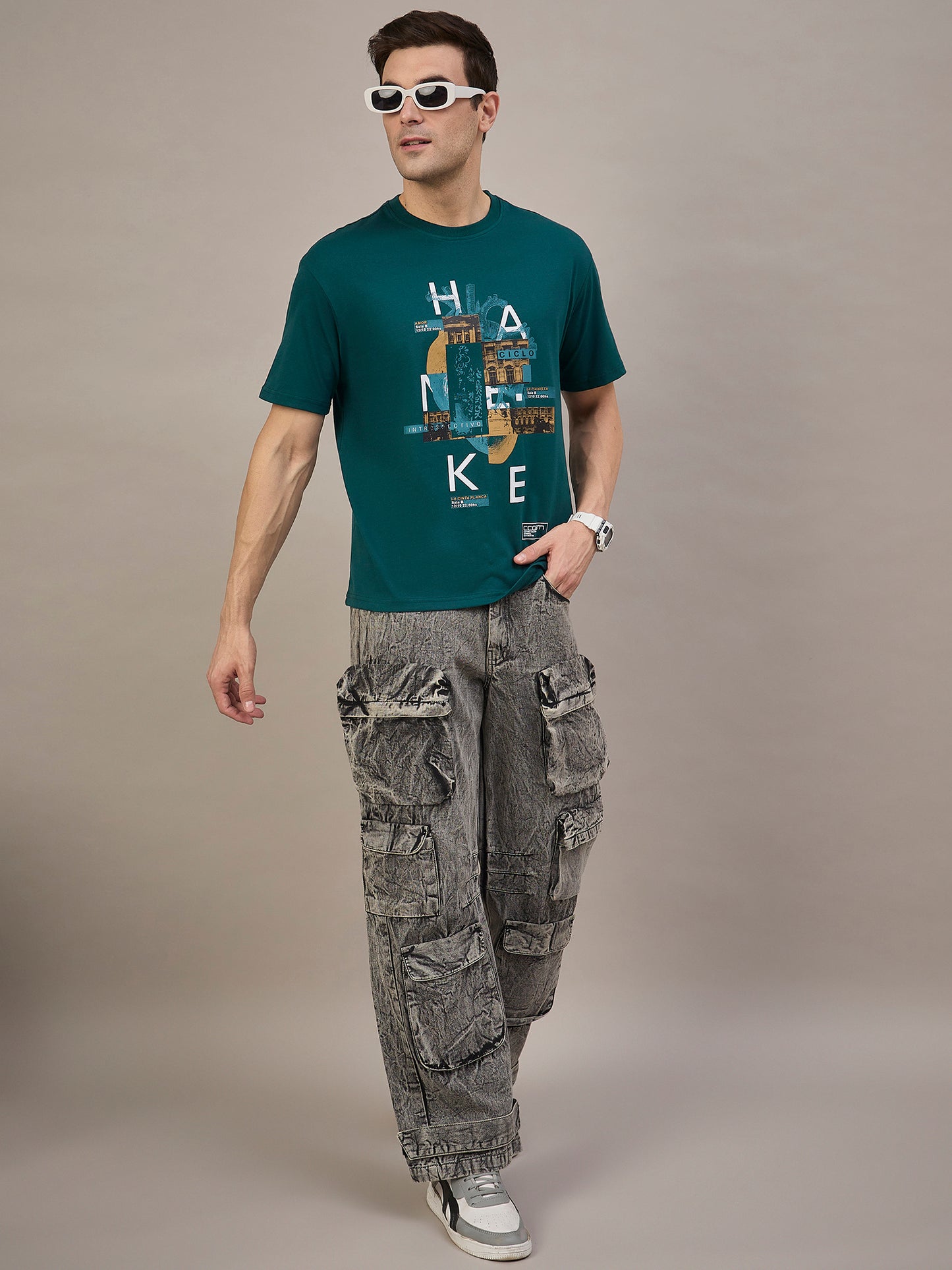 Men Oversized Round Neck Drop Shoulder T-shirt Teal
