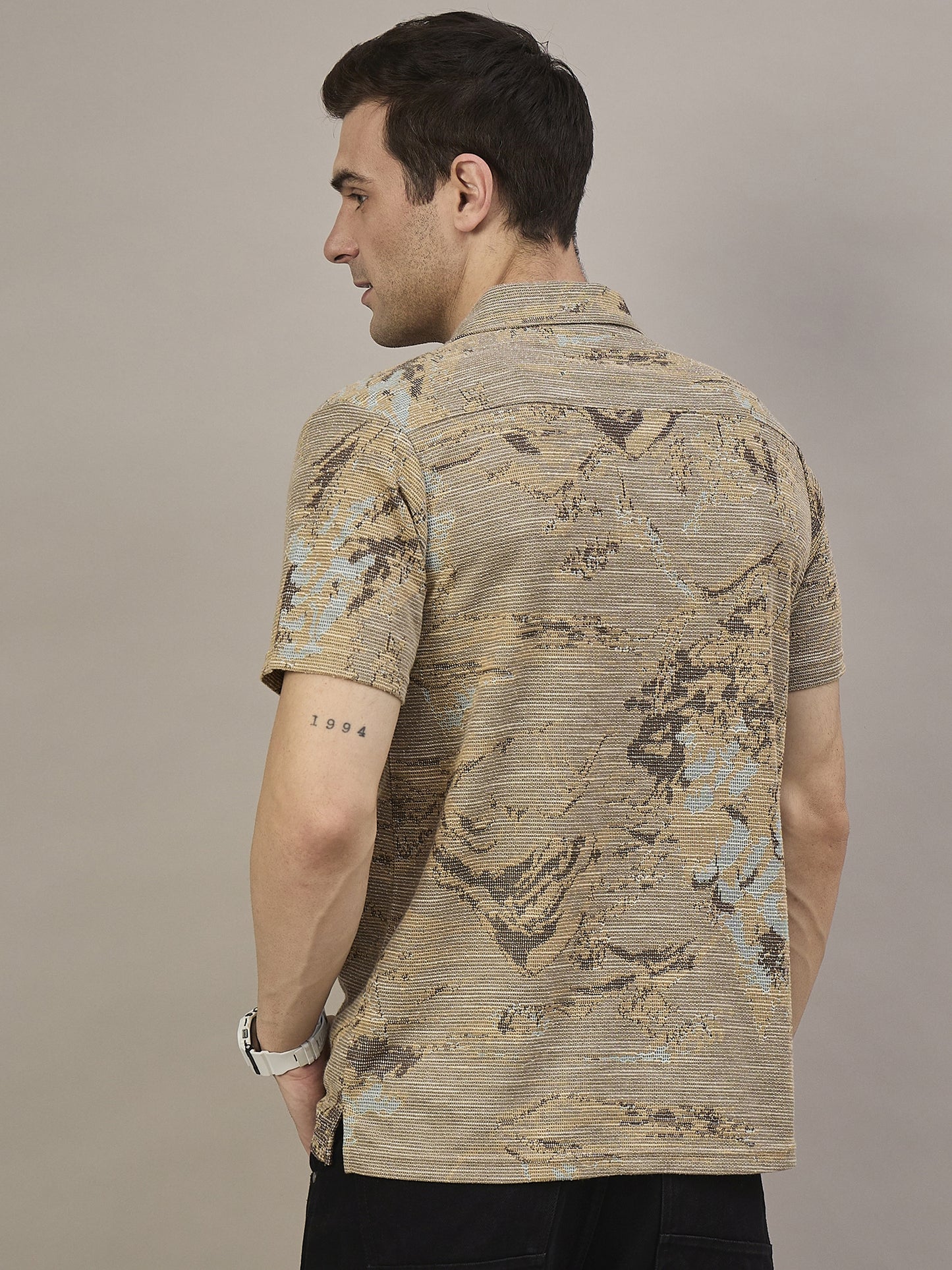 Men Striped Shirt Brown