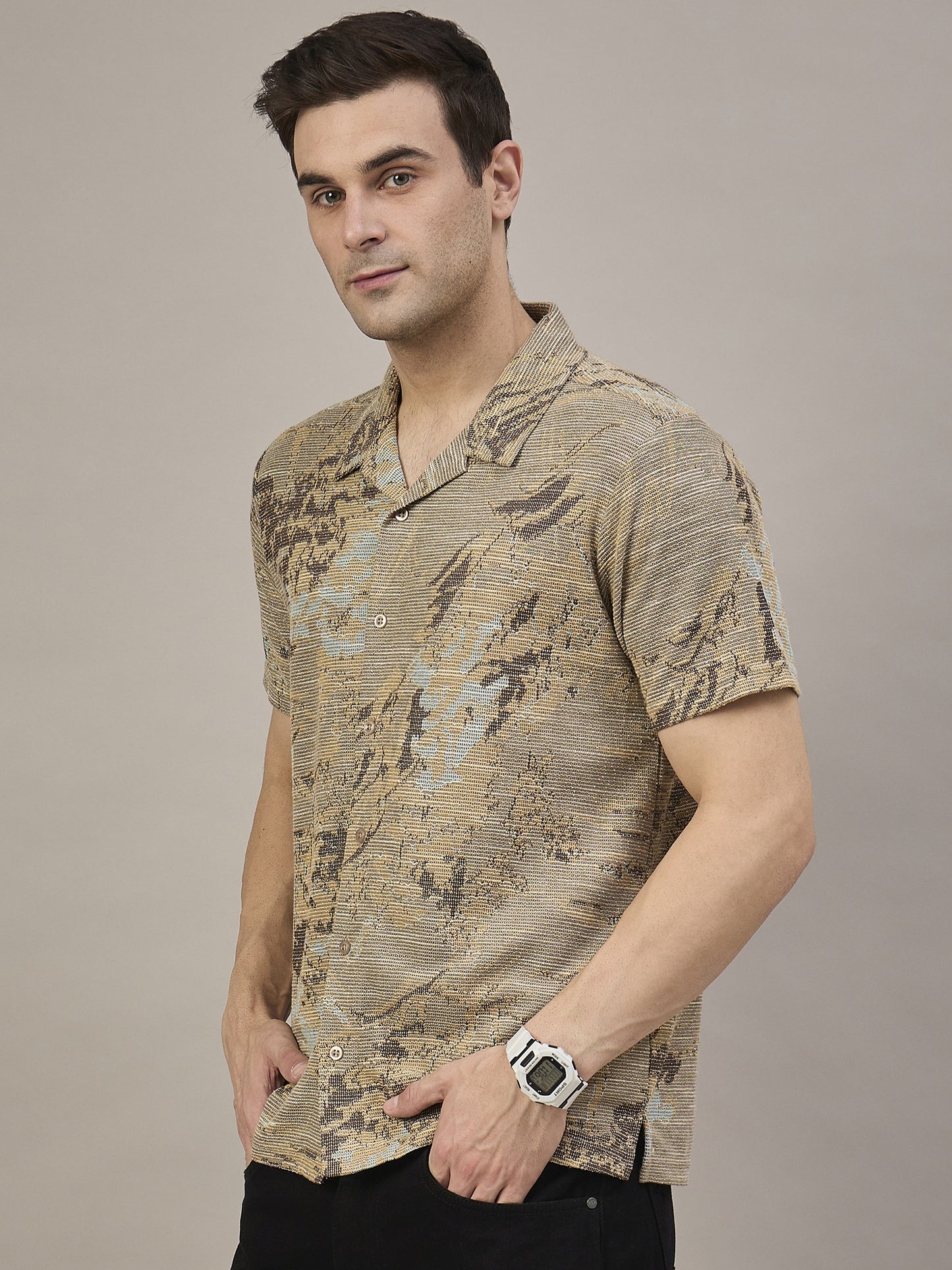 Men Striped Shirt Brown