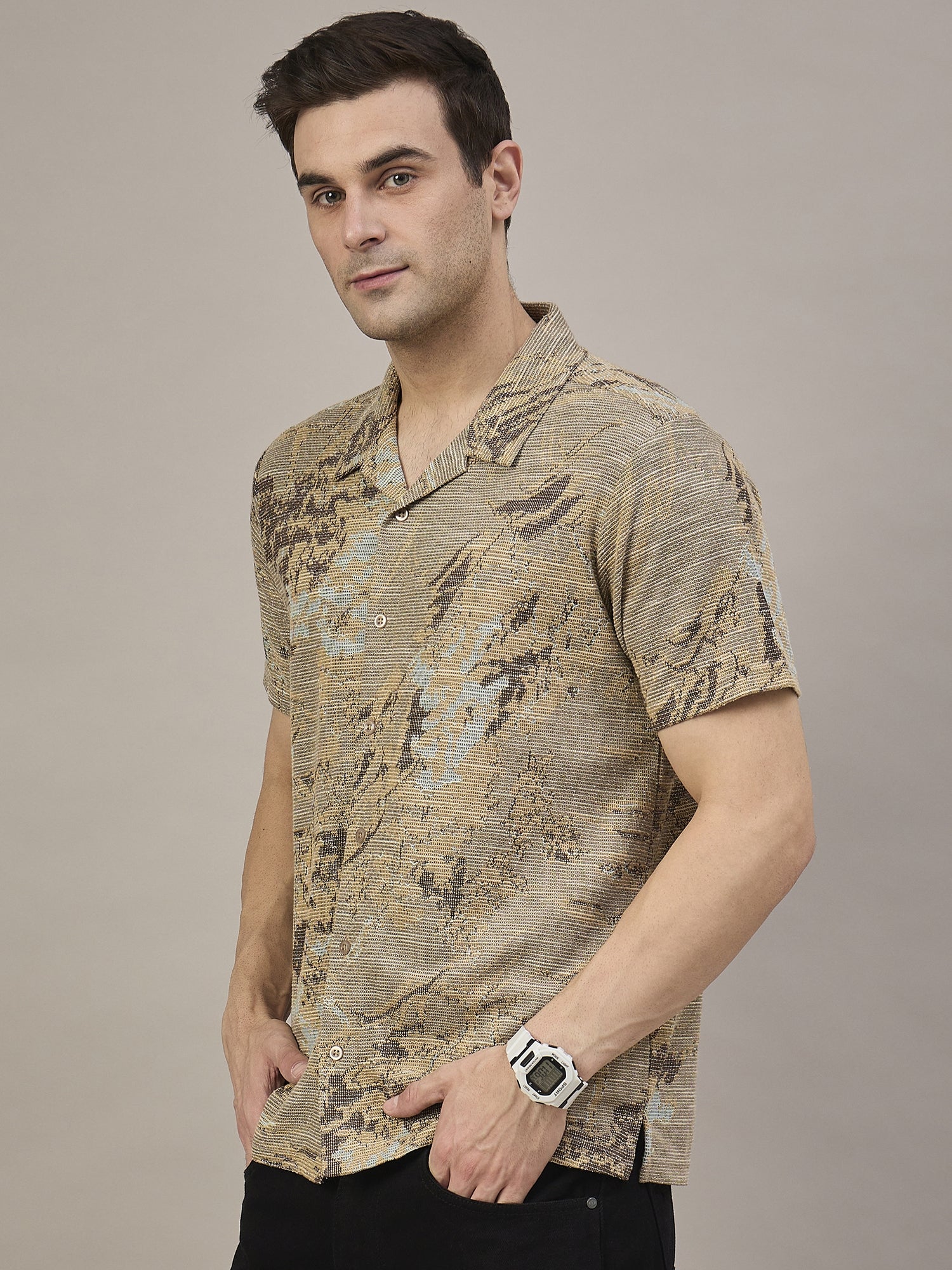 Men Striped Shirt Brown