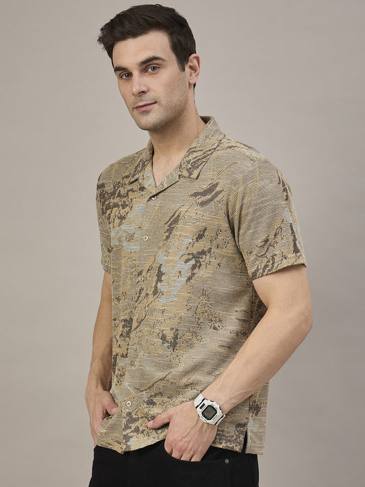 Men Striped Shirt Brown