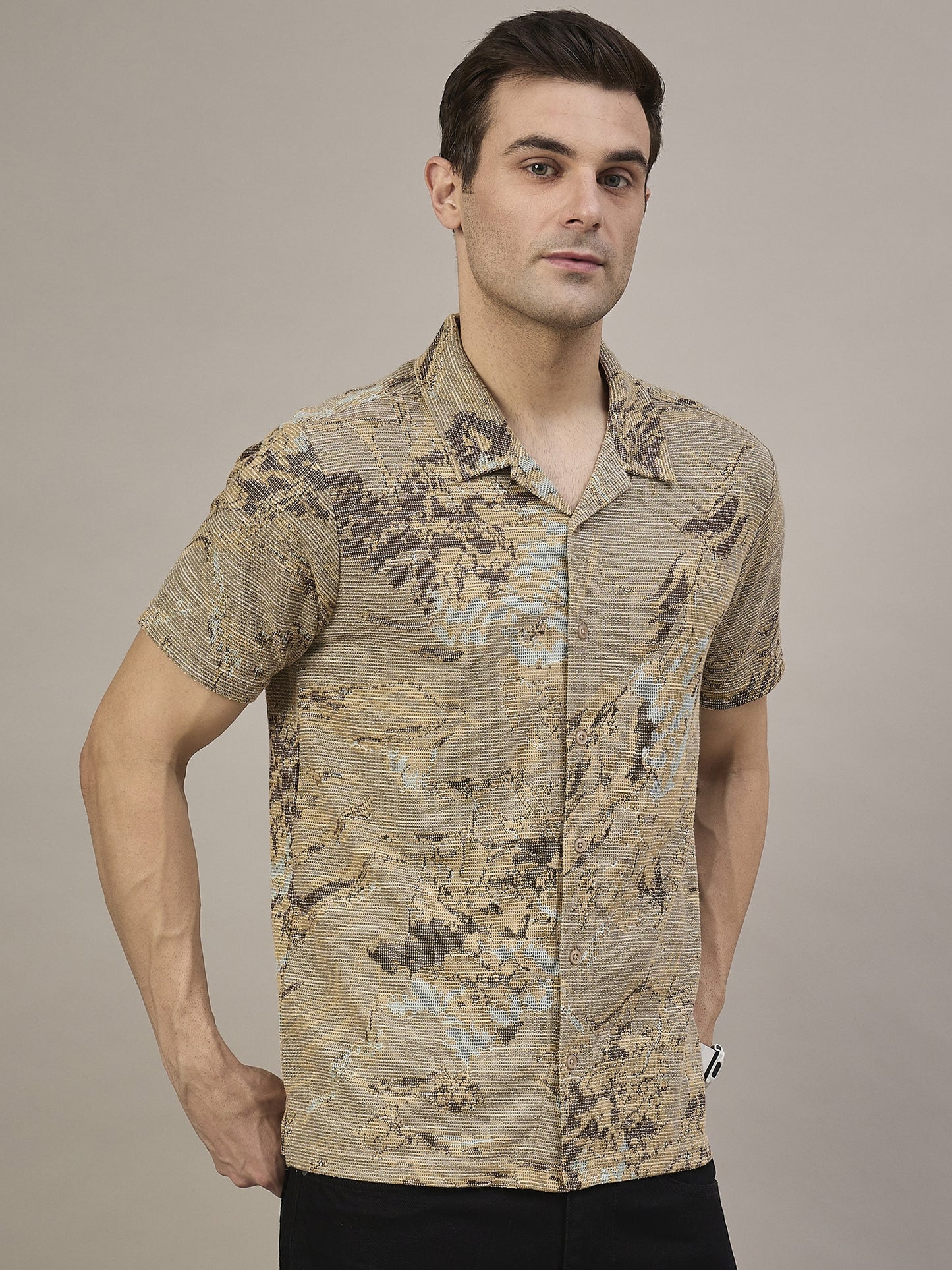 Men Striped Shirt Brown