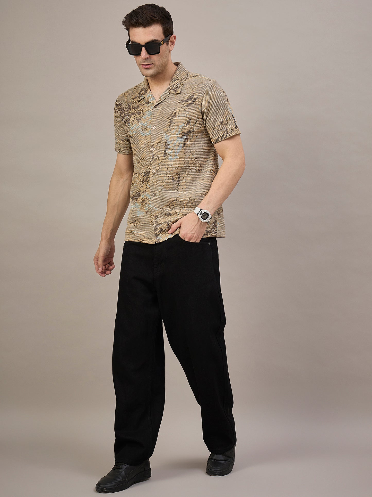 Men Striped Shirt Brown