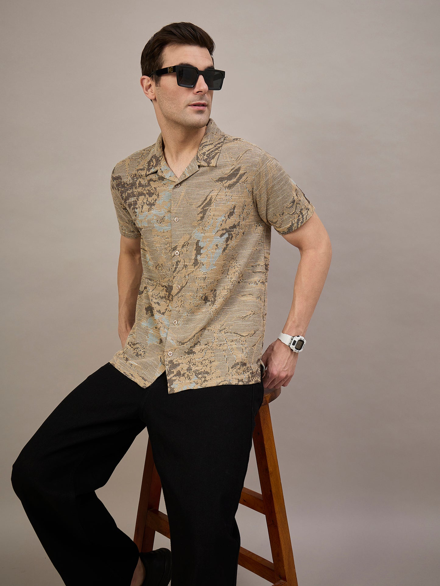 Men Striped Shirt Brown