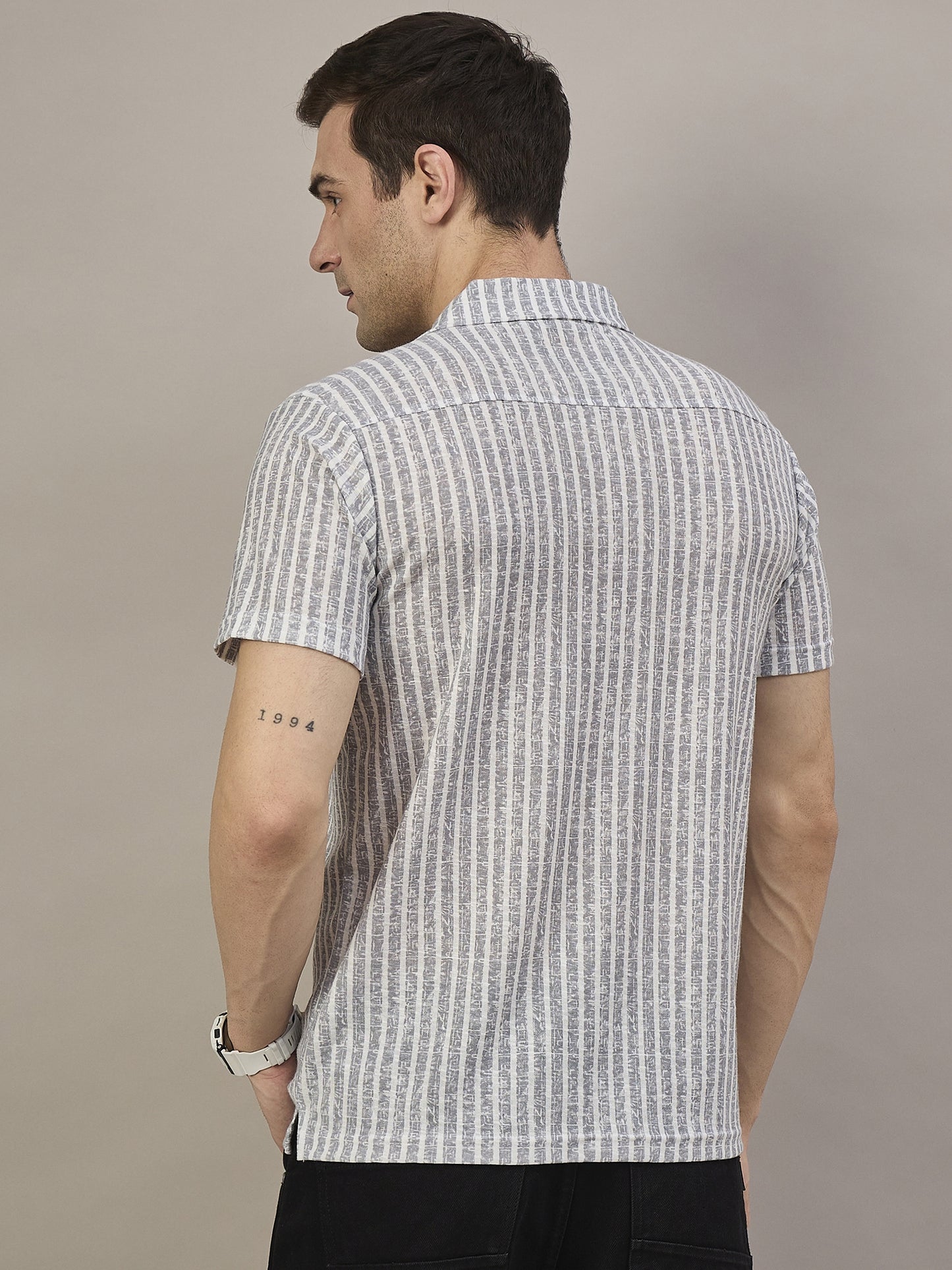 Men Striped Shirt Light Blue & White