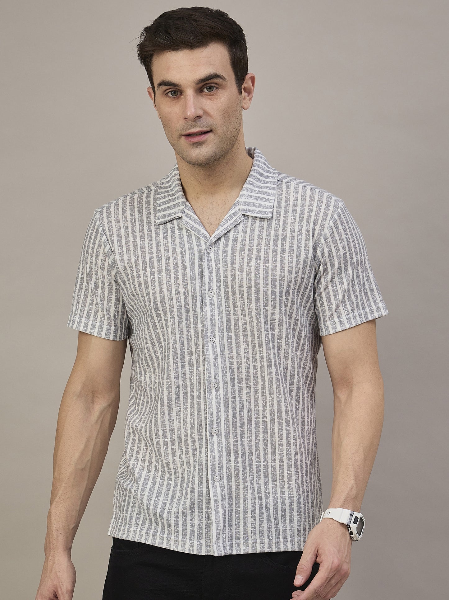 Men Striped Shirt Light Blue & White