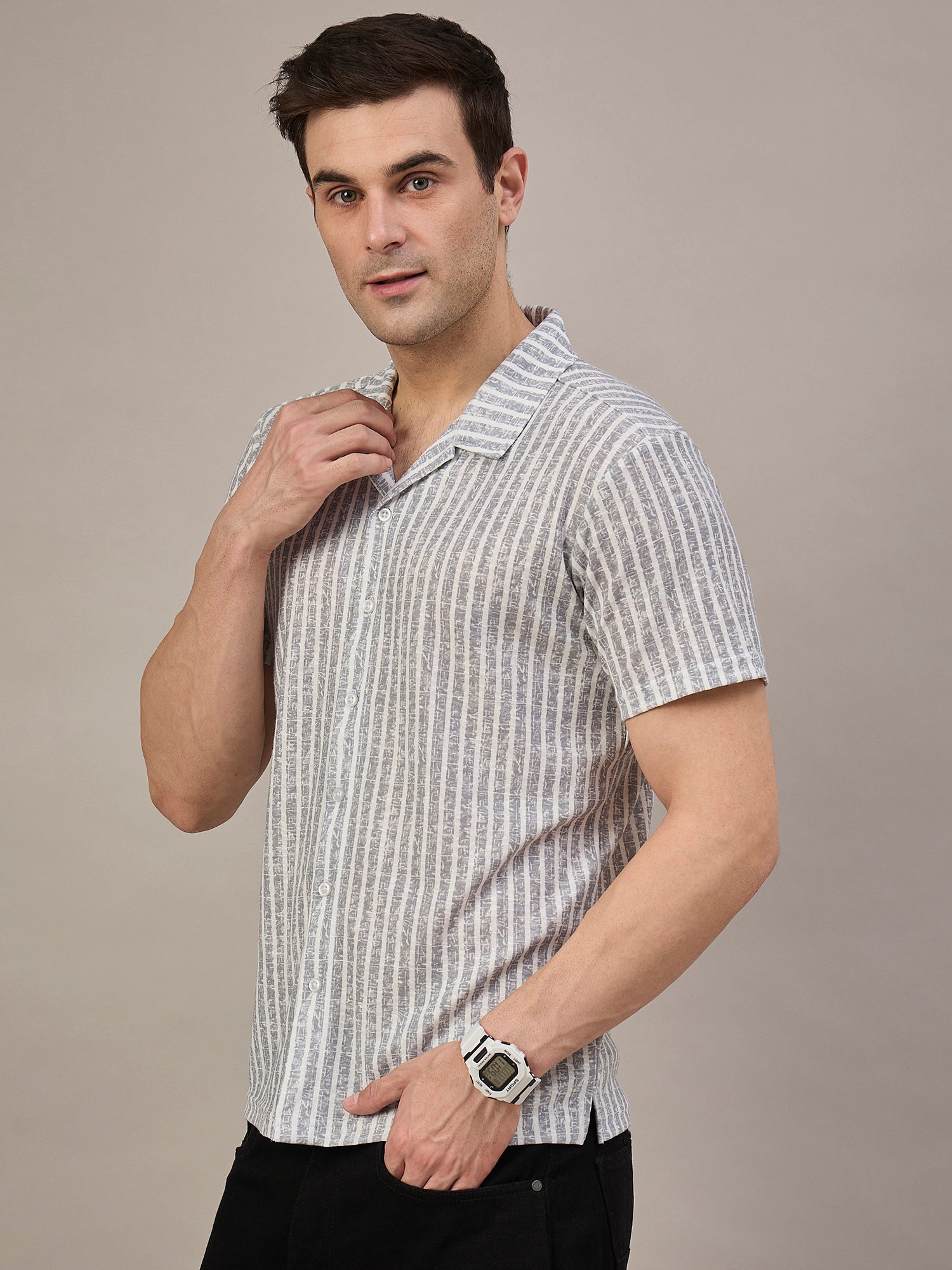 Men Striped  Shirt Light Blue & White
