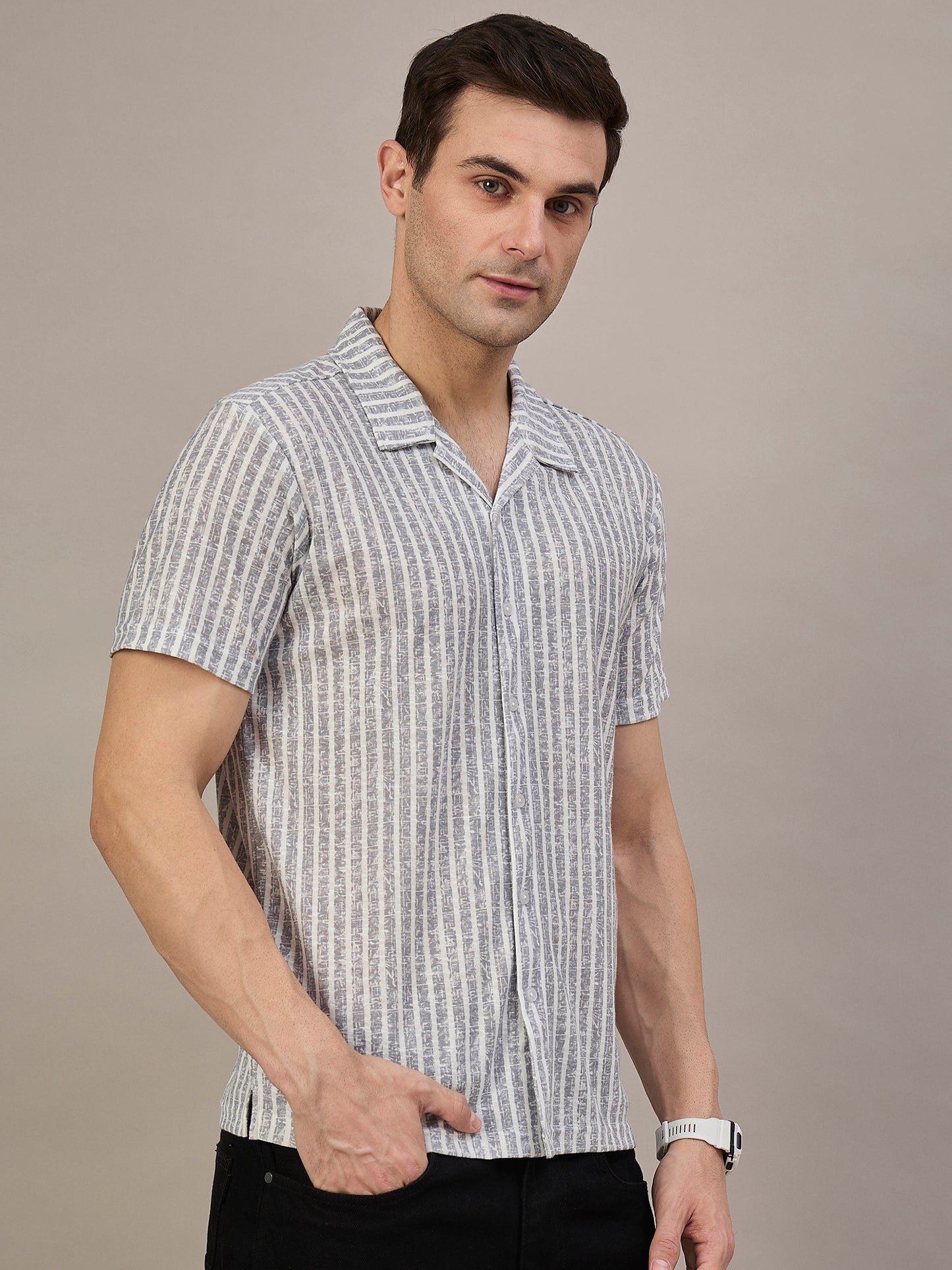 Men Striped Shirt Light Blue & White