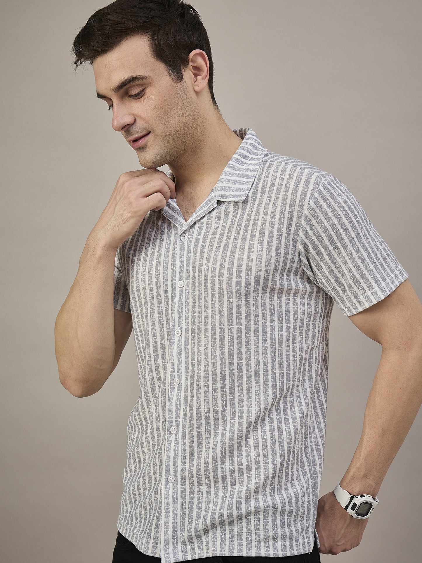 Men Striped Shirt Light Blue & White