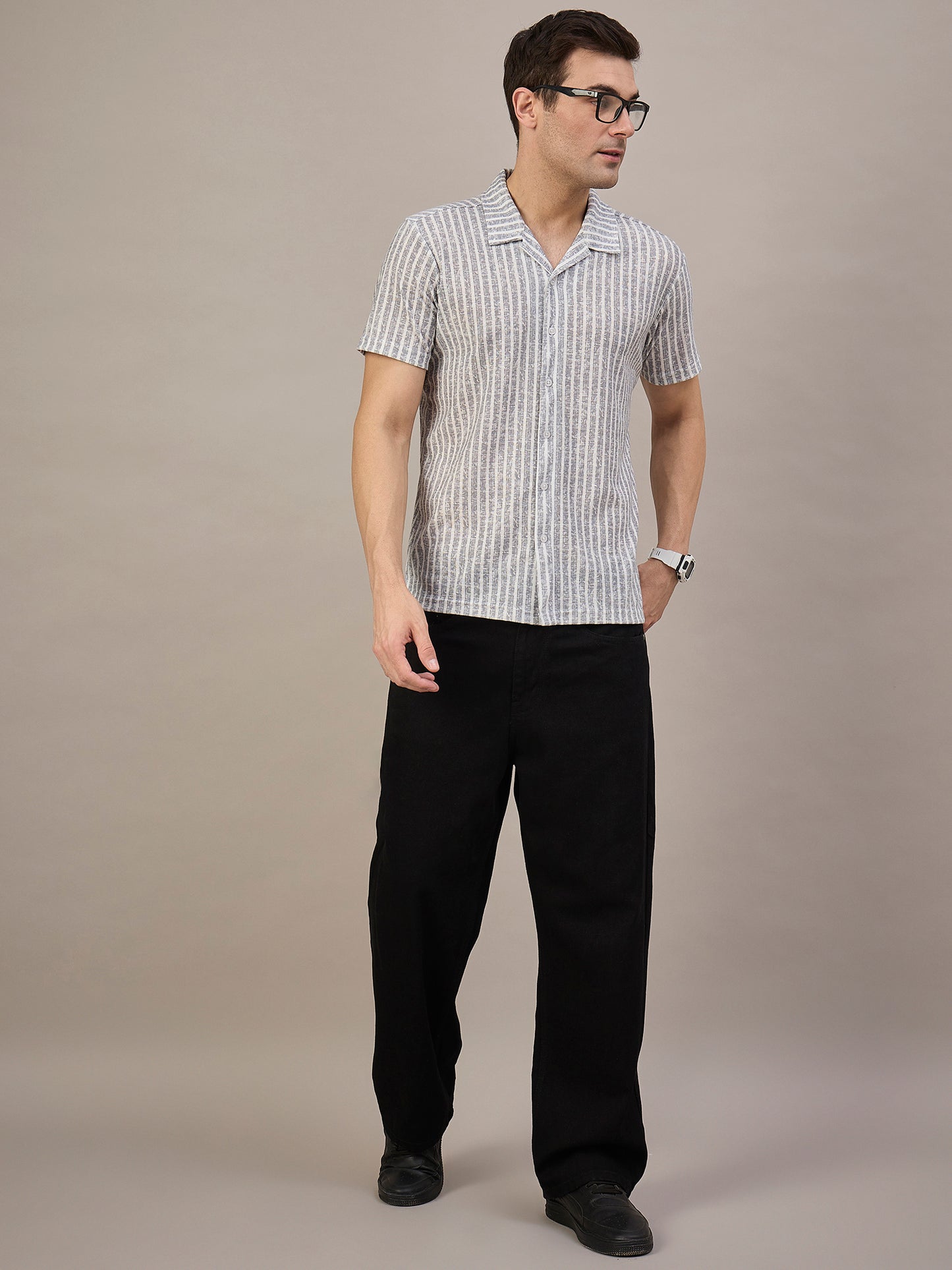 Men Striped Shirt Light Blue & White