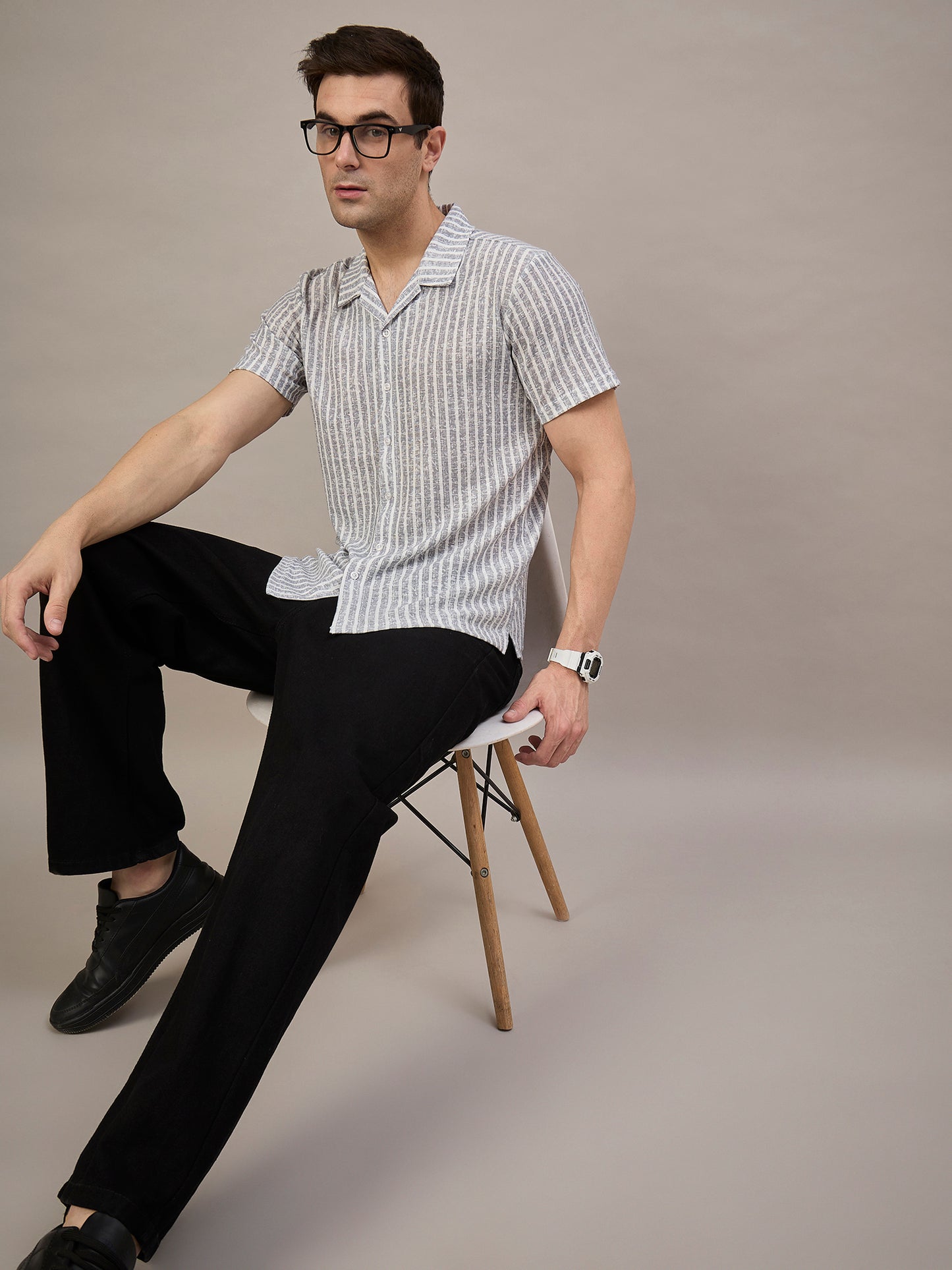 Men Striped Shirt Light Blue & White