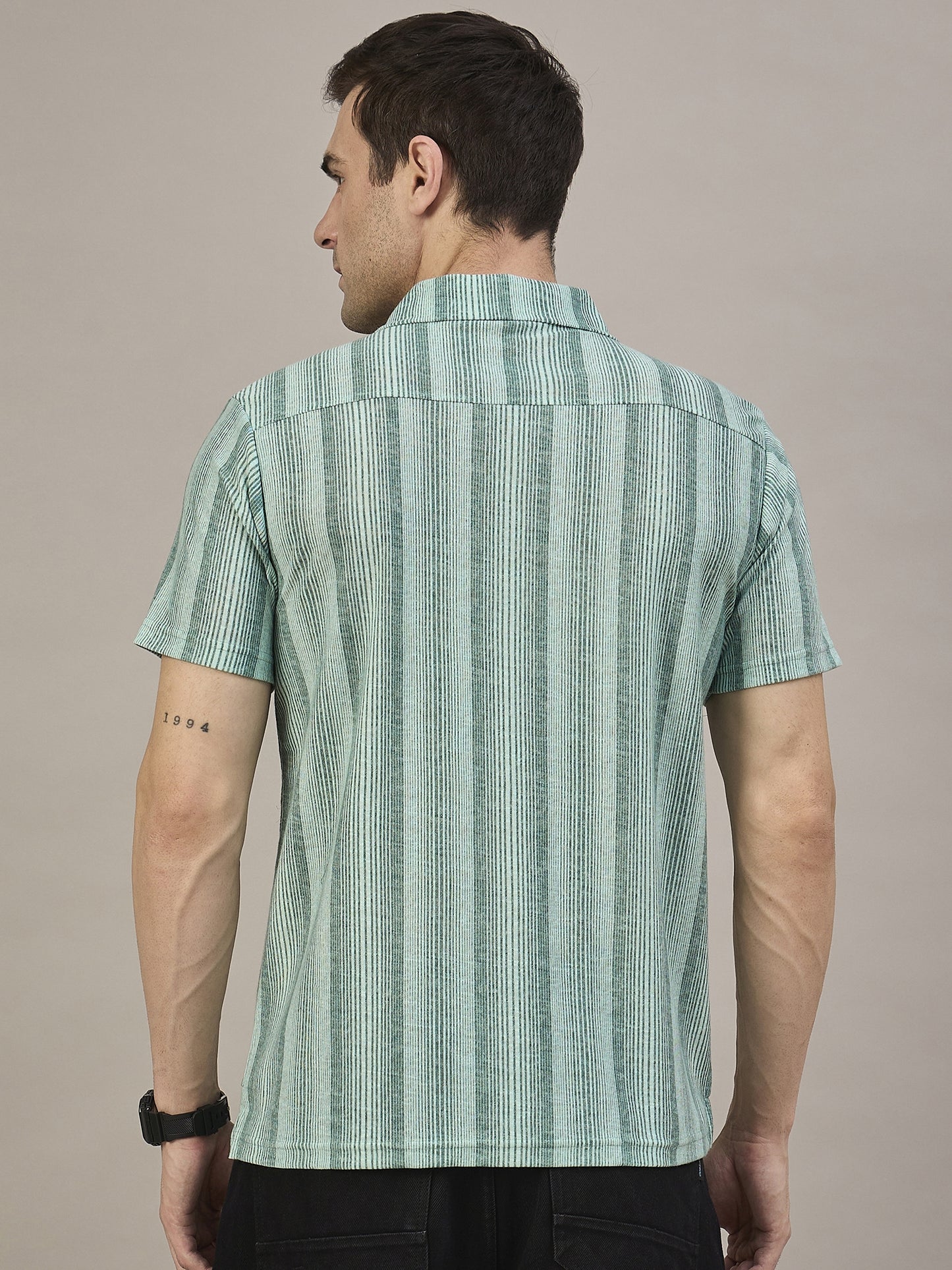 Men Striped Shirt Green