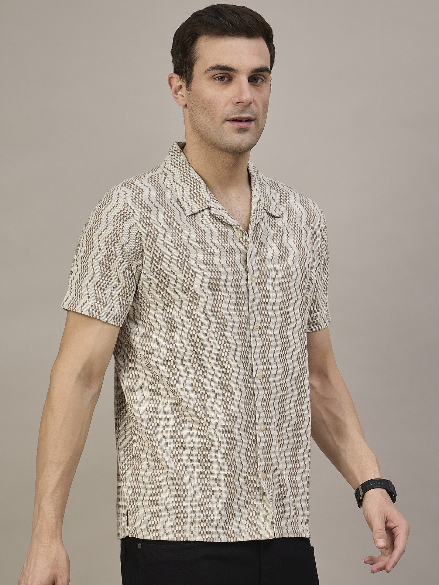 Men Striped Shirt Brown & Beige
