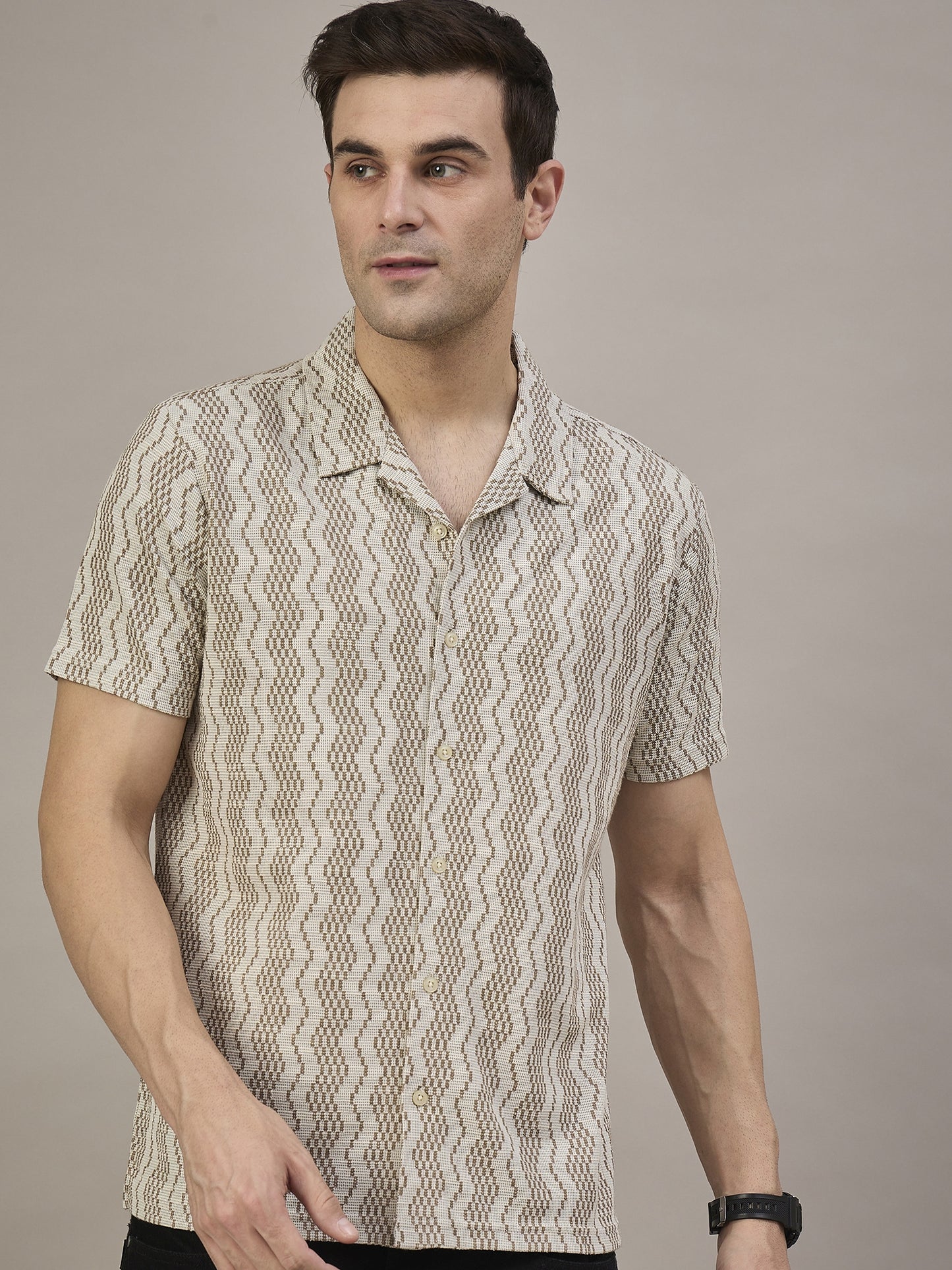 Men Striped Shirt Brown & Beige